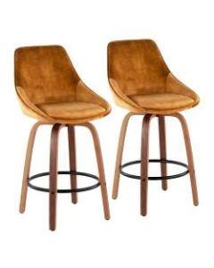 LumiSource Diana Counter Stools, Walnut/Golden Yellow, Set Of 2 Stools