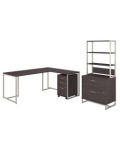 kathy ireland Office by Bush Business Furniture Method 72inW L-Shaped Desk With 30inW Return, File Cabinets And Hutch, Storm Gray, Standard Delivery