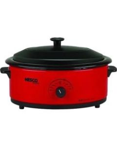 Nesco 6 Qt. Red Roaster with Porcelain Cookwell - Single - 0.20 ft³ Main Oven - Roasting, Baking Main Oven Function - 750 W - Portable - Red, Black