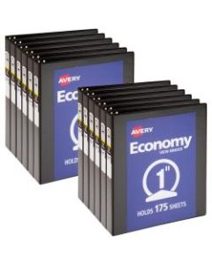 Avery Economy View 3-Ring Binder, 1in Round Rings, Black, Pack Of 12