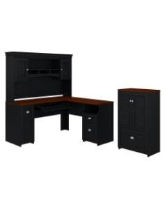 Bush Furniture Fairview 60inW L-Shaped Desk With Hutch And Storage Cabinet With Drawer, Antique Black, Standard Delivery