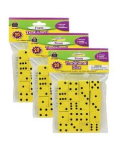 Teacher Created Resources Foam Traditional Dice, 3/4in, Yellow, Grades K-4, 20 Dice Per Pack, Case Of 3 Packs