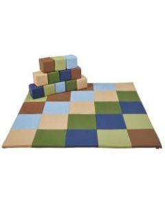 ECR4Kids SoftZone Patchwork Toddler Mat And 12-Piece Block Set, 58in x 58in, Earth Tone