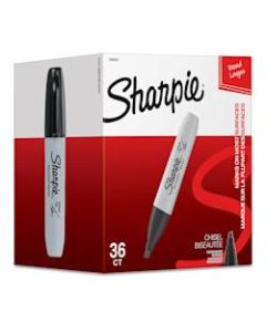Sharpie Permanent Markers, Chisel Tip, Gray Barrel, Black Ink, Pack Of 36 Markers