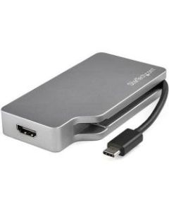 StarTech.com USB-C Multiport Video Adapter - 4-in-1 USB-C to DVI / HDMI / VGA / mDP Video Adapter - Space Gray - 4K 30 Hz - CDPVDHDMDPSG - Connect your laptop to an mDP VGA or HDMI display with this space gray USB-C adapter