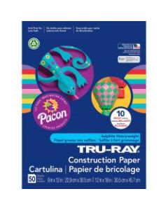 Tru-Ray Construction Paper, 50% Recycled, 9in x 12in, Assorted Brights, Pack Of 50