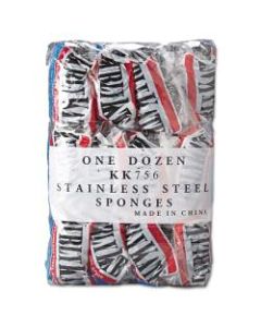 Kurly Kate Large Stainless Steel Sponges, 4in x 1 1/2in, Steel Gray, 6 Per Pack, Carton Of 12 Packs