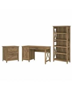 Bush Furniture Key West 54inW Computer Desk With 2-Drawer Lateral File Cabinet And 5-Shelf Bookcase, Reclaimed Pine, Standard Delivery
