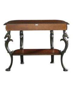 Powell Willett Demilune Console Table With Shelf, 31-1/2inH x 42inW x 15-1/2inD, Brown/Gold