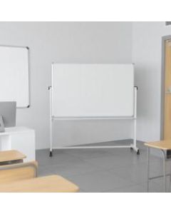 Flash Furniture Mobile Reversible Magnetic Dry-Erase Whiteboard, 64 3/4in x 64 1/4in, Aluminum Frame With Silver Finish