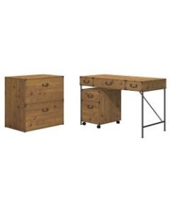 kathy ireland Home by Bush Furniture Ironworks 48inW Writing Desk, 2 Drawer Mobile Pedestal, And 6 Cube Bookcase, Vintage Golden Pine, Standard Delivery