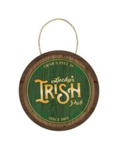 Amscan St. Patricks Day Hanging Barrel Pub Signs, 10in x 1in, Green, Pack Of 2 Signs