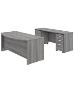 Bush Business Furniture Studio C Bow Front Desk And Credenza With Mobile File Cabinets, 72inW x 36inD, Platinum Gray, Premium Installation