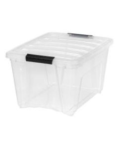 IRIS Stack And Pull Storage Containers With Built-In Handles, 32 Quarts, 10 1/2in x 14 3/8in x 18 3/4in, Clear, Case Of 6