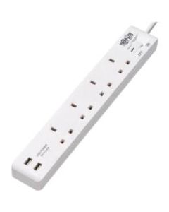 Tripp Lite Protect It! PS4B18USBW 4-Outlets Power Strip - British - 4 x BS 1363/A - 5.91 ft Cord - 13 A Current - 230 V AC Voltage - Desk Mountable, Wall Mountable - White