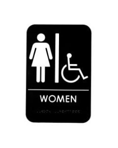 Alpine Womens Braille Handicapped Restroom Sign, 9in x 6in, Black/White