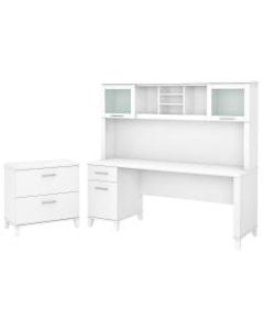 Bush Furniture Somerset 72inW Office Desk With Hutch And Lateral File Cabinet, White, Standard Delivery