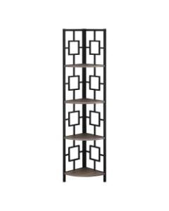 Monarch Specialties Astrid 62inH 4-Shelf Corner Bookcase, Dark Taupe/Black