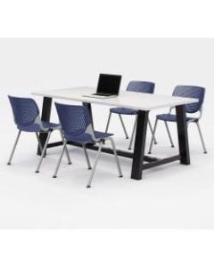 KFI Studios Midtown Table With 4 Stacking Chairs, 30inH x 36inW x 72inD, Designer White/Navy