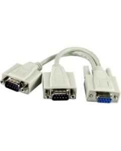 QVS Serial DB9 Female to DB9 Male & Male Splitter Cable - 8in DB-9 Data Transfer Cable for Printer, Keyboard/Mouse, PDA, Camera - First End: 1 x DB-9 Female Serial - Second End: 2 x DB-9 Male Serial - Splitter Cable - Beige - 1