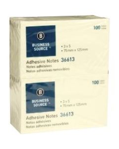Business Source Yellow Repositionable Adhesive Notes - 3in x 5in - Rectangle - Yellow - Repositionable, Solvent-free Adhesive - 12 / Pack
