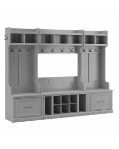 kathy ireland Home by Bush Furniture Woodland Full Entryway Storage Set With Coat Rack And Shoe Bench With Drawers, Cape Cod Gray, Standard Delivery