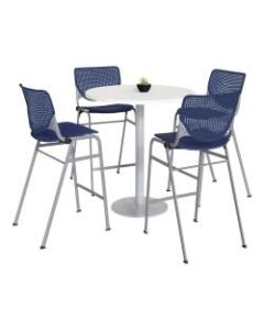KFI Studios KOOL Round Pedestal Table With 4 Stacking Chairs, 41inH x 36inD, Designer White/Navy