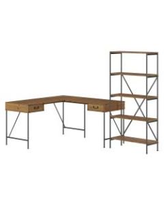 Kathy Ireland Home by Bush Furniture Ironworks 60inW L-Shaped Writing Desk With 5-Shelf etagere Bookcase, Vintage Golden Pine, Standard Delivery