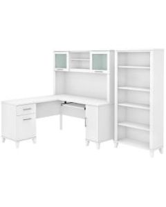 Bush Furniture Somerset 60inW L-Shaped Desk With Hutch And 5-Shelf Bookcase, White, Standard Delivery