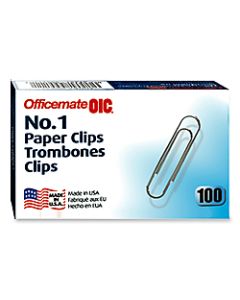 OIC No. 1 Paper Clips, Standard Silver, Box Of 100