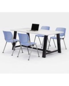 KFI Studios Midtown Table With 4 Stacking Chairs, 30inH x 36inW x 72inD, Designer White/Peri Blue