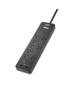 APC Home Office SurgeArrest 8-Outlet And 2 USB Surge Protector, 6ft Cord, Black, PH8U2