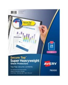 Avery Secure-Top Sheet Protectors, Super Heavyweight, Diamond Clear, Pack Of 25