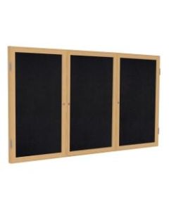 Ghent 3-Door Enclosed Recycled Rubber Bulletin Board, 48in x 72in, Black Oak Finish Wood Frame