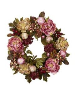 Nearly Natural Polyester Peony Hydrangea Wreath, 24in, Autumn