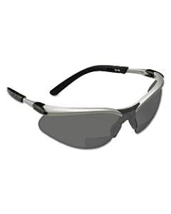 BX Safety Eyewear, Gray +2.0 Diopter Polycarbonate Hard Coat Lenses, Silver/Blk
