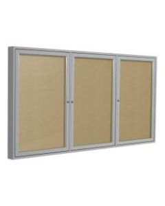 Ghent 3-Door Enclosed Bulletin Board, Vinyl, 36in x 72in, Caramel, Satin Aluminum Frame