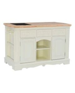 Powell Home Fashions Zerner 3-Drawer Kitchen Island, 36inH x 56inW x 29-1/4inD, White/Natural