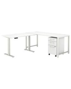 Bush Business Furniture 400 Series 72inW L-Shaped Adjustable Desk With Storage, White, Premium Installation