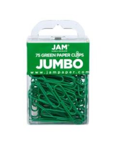 JAM Paper Paper Clips, Jumbo, 2in, 25-Sheet Capacity, Green, Pack Of 75