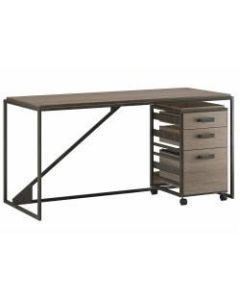 Bush Furniture Refinery 62inW Industrial Desk With 3-Drawer Mobile File Cabinet, Restored Gray, Standard Delivery