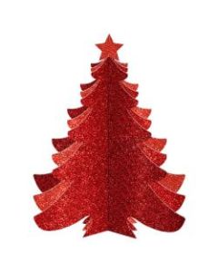 Amscan Christmas 3-D Glitter Tree, 10-1/4in x 7-7/8in, Red, Pack Of 4 Trees