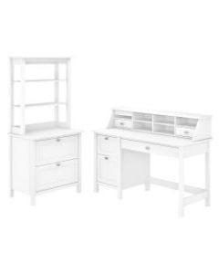 Bush Furniture Broadview 54inW Computer Desk With Drawers, Desktop Organizer, Lateral File Cabinet And Hutch, Pure White, Standard Delivery