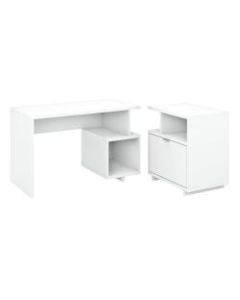 kathy ireland Home by Bush Furniture Madison Avenue 48inW Writing Desk With Lateral File Cabinet, Pure White, Standard Delivery