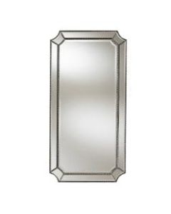 Baxton Studio Rectangular Wall Mirror With Beaded Frame, 40in x 20in, Antique Silver