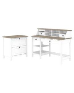 Bush Furniture Mayfield 54inW Computer Desk With Shelves, Desktop Organizer And Lateral File Cabinet, Pure White/Shiplap Gray, Standard Delivery