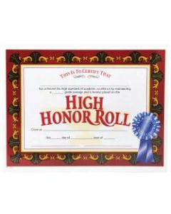 Hayes High Honor Roll Certificates, 8 1/2in x 11in, Beige/Red, 30 Certificates Per Pack, Bundle Of 6 Packs