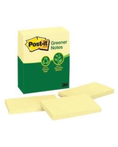 Post-it Greener Notes, 3in x 5in, Canary Yellow, Pack Of 12 Pads