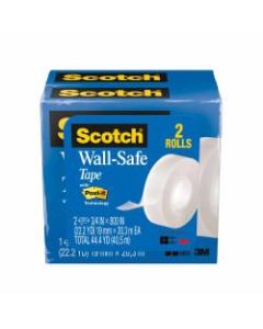 Scotch Wall-Safe Tape, 3/4in x 800in, Clear, Pack Of 2 Rolls