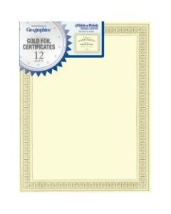 Geographics Foil Certificates, 8-1/2in x 11in, Gold Flourish, Pack Of 12